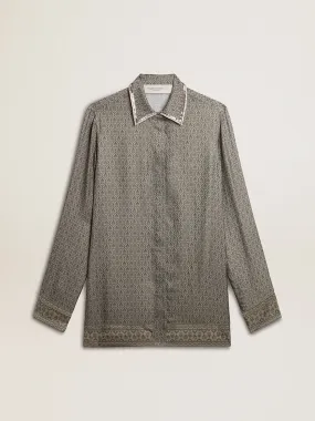 Chemise femme verte en mélange de soie et viscose à motif floral | Golden Goose