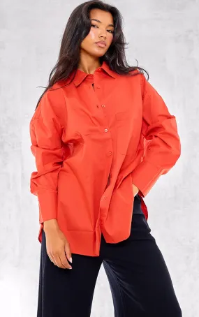 Chemise oversize en effet lin rouge feu à détail poche