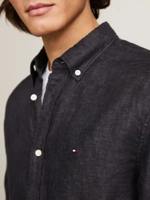 Chemise standard teinte par pigments en lin | Noir | Tommy Hilfiger