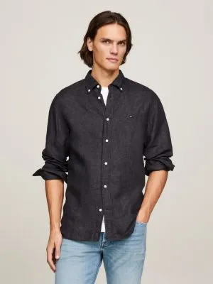 Chemise standard teinte par pigments en lin | Noir | Tommy Hilfiger