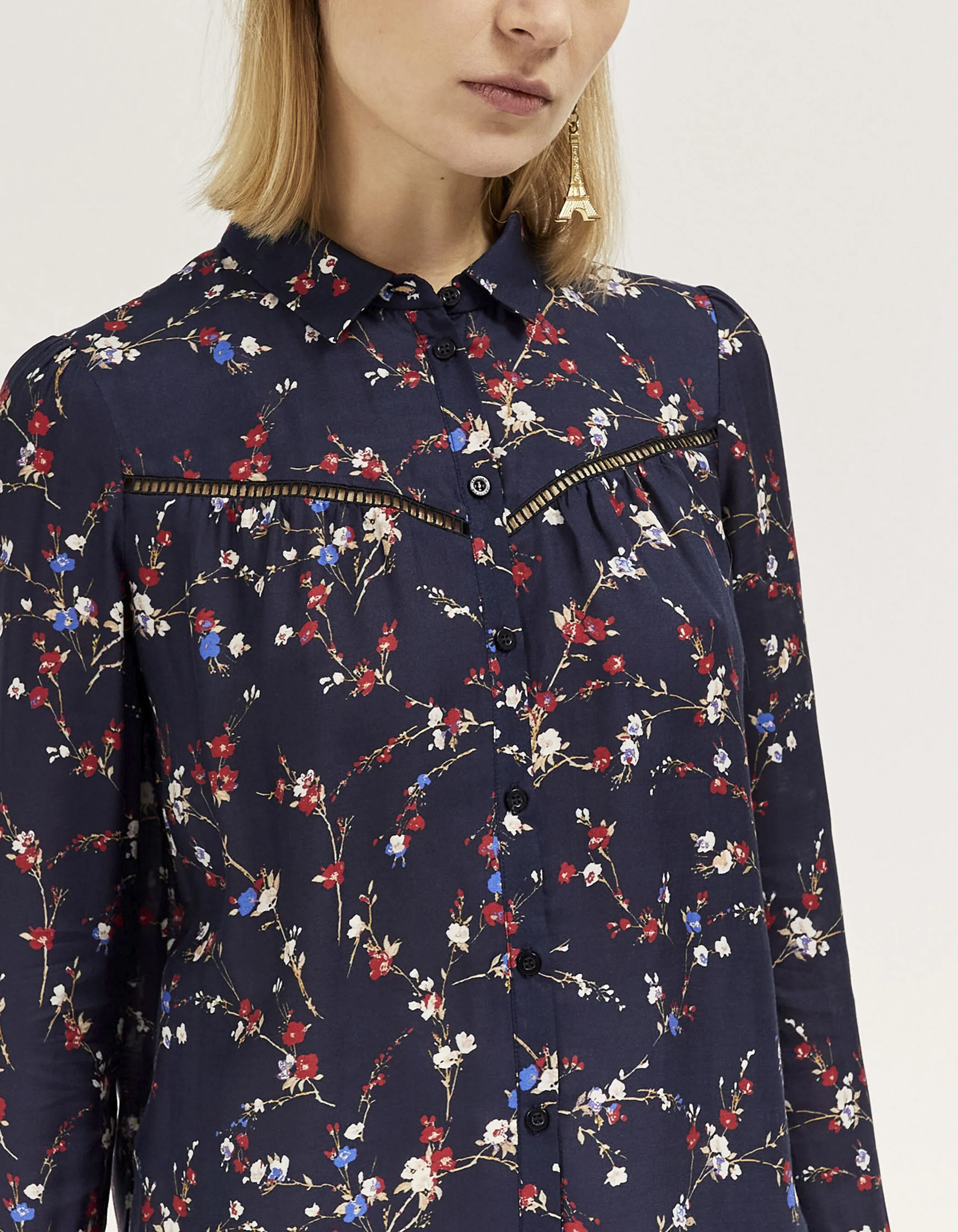 Chemise viscose et soie imprimé fleurs de cerisier femme