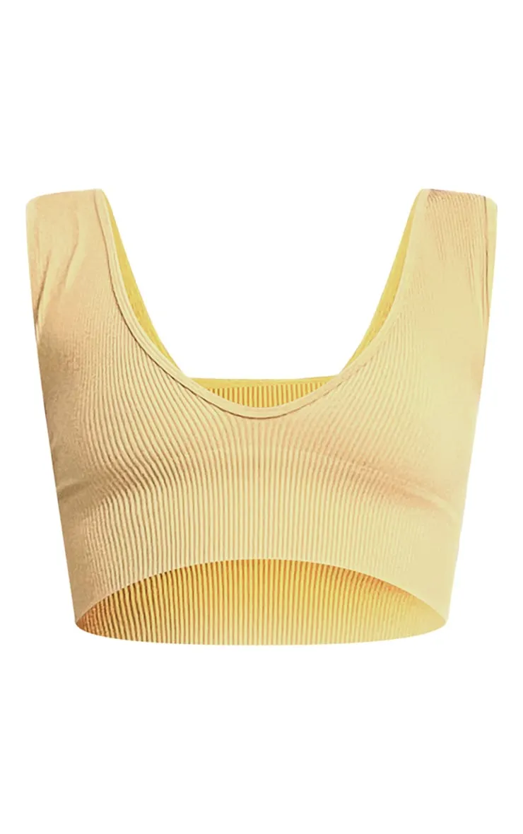 Crop top taupe en maille côtelée à contours et décolleté