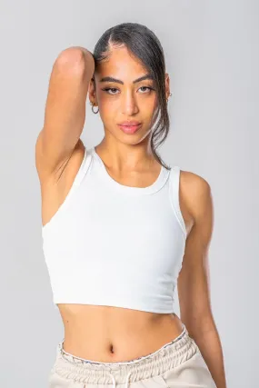 Débardeur crop top côtelé blanc