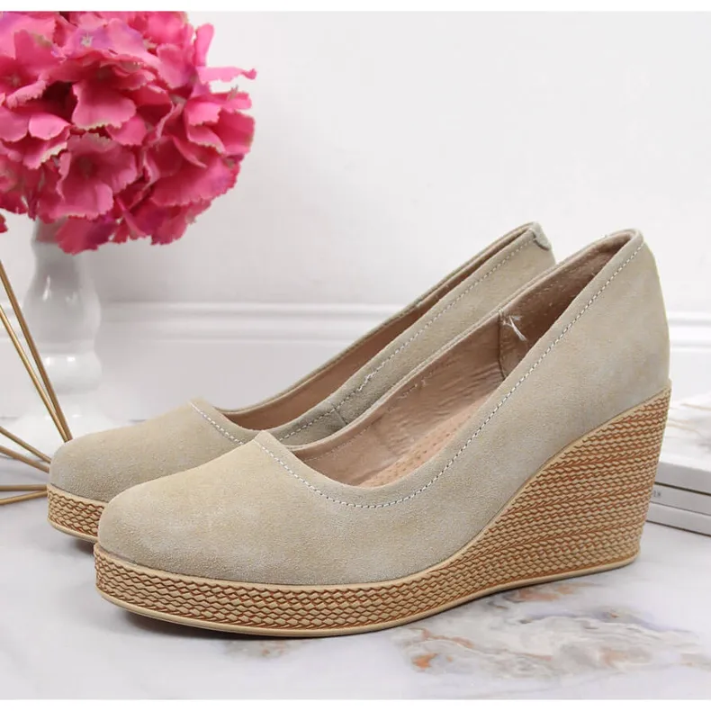 Escarpins compensés en cuir suédé beige Filippo DP3521