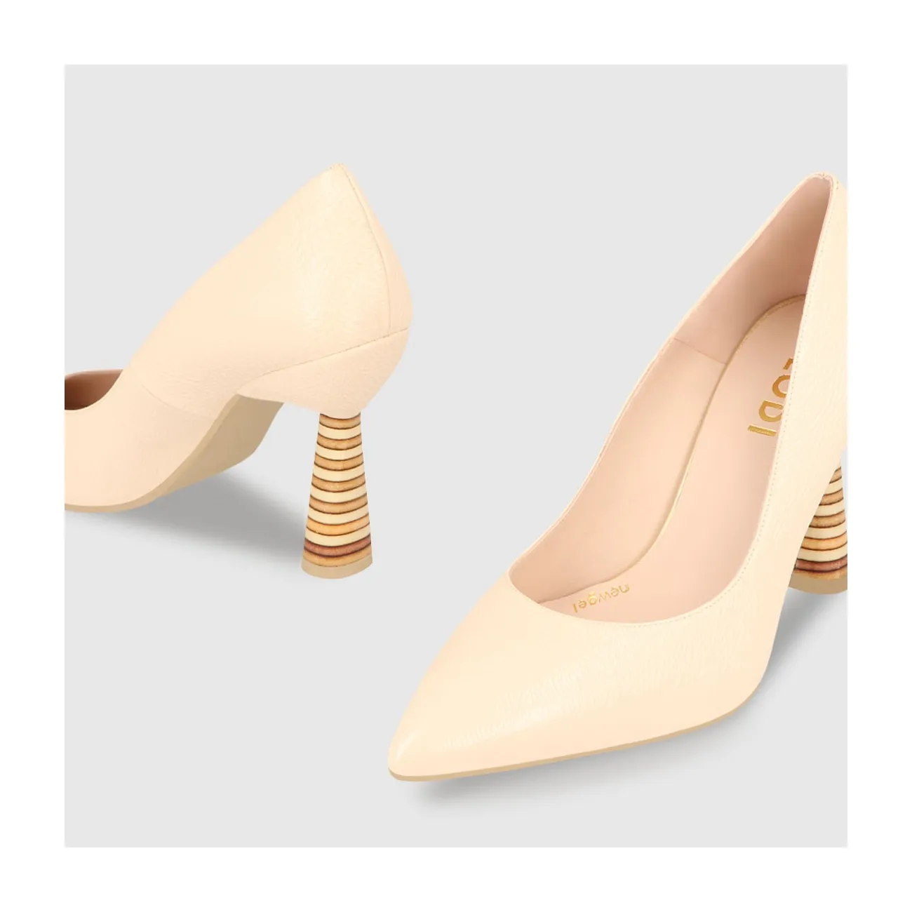 Escarpins femme en cuir verni fripé de couleur beige | LODI Chaussures pour femme en ligne.