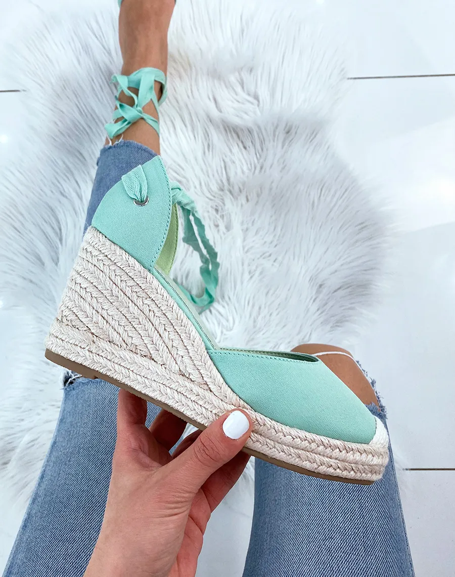 Espadrille à talon compensé verte