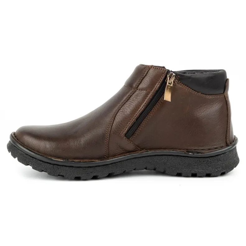 Kampol Bottines homme en cuir avec fermeture éclair 130KA marron brun