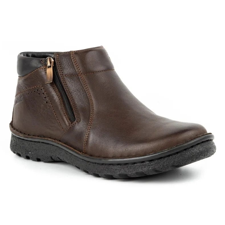 Kampol Bottines homme en cuir avec fermeture éclair 130KA marron brun