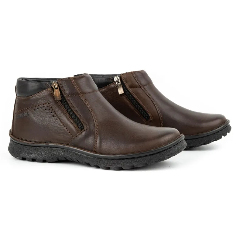 Kampol Bottines homme en cuir avec fermeture éclair 130KA marron brun