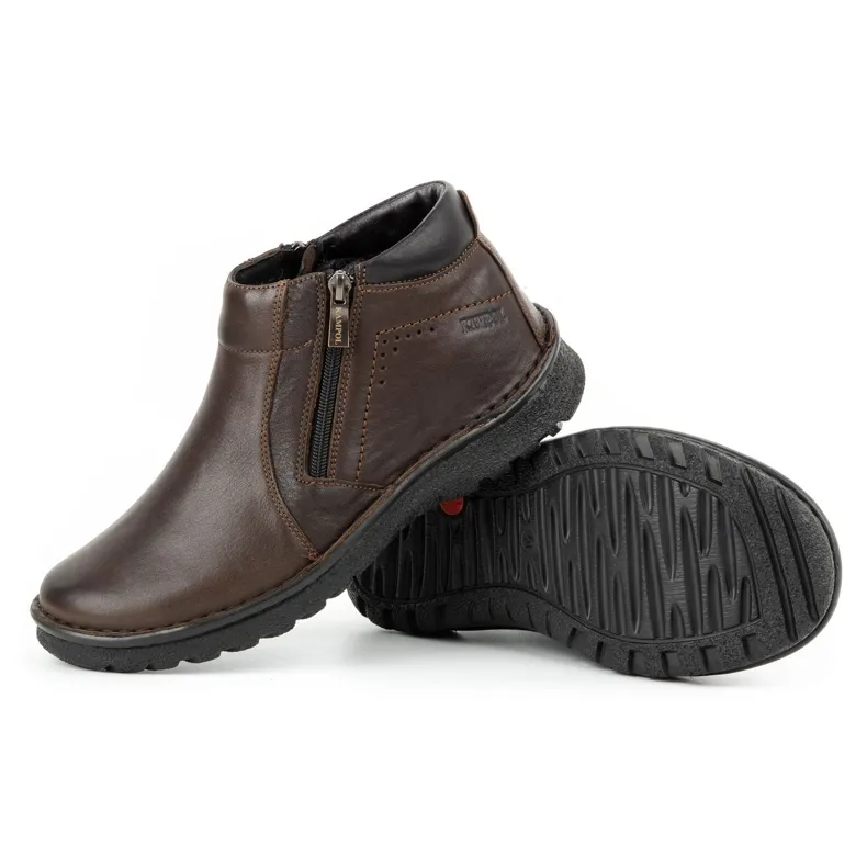 Kampol Bottines homme en cuir avec fermeture éclair 130KA marron brun