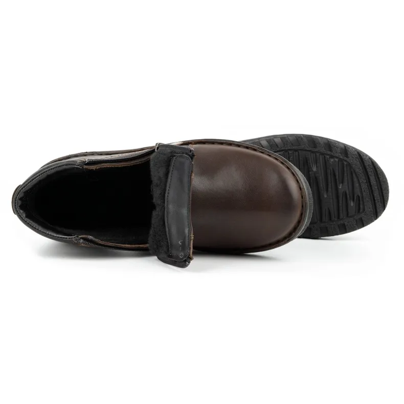 Kampol Bottines homme en cuir avec fermeture éclair 130KA marron brun