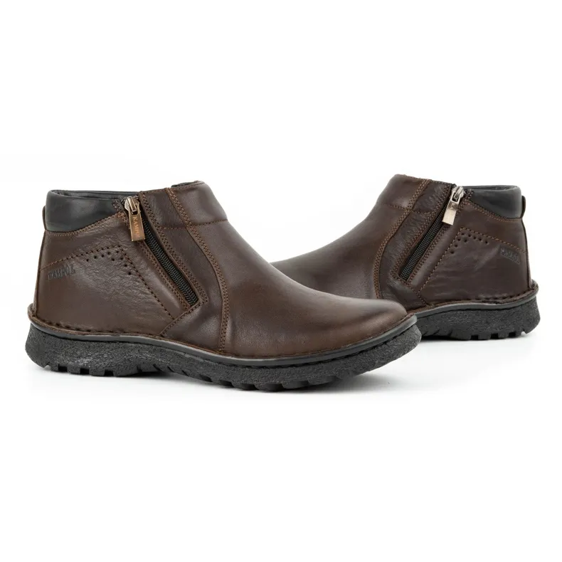 Kampol Bottines homme en cuir avec fermeture éclair 130KA marron brun