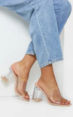 Mules nude pointure large à talon transparent bloc évasé