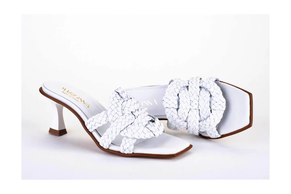 Mules à talon entonnoir à brides tressées - Blanc