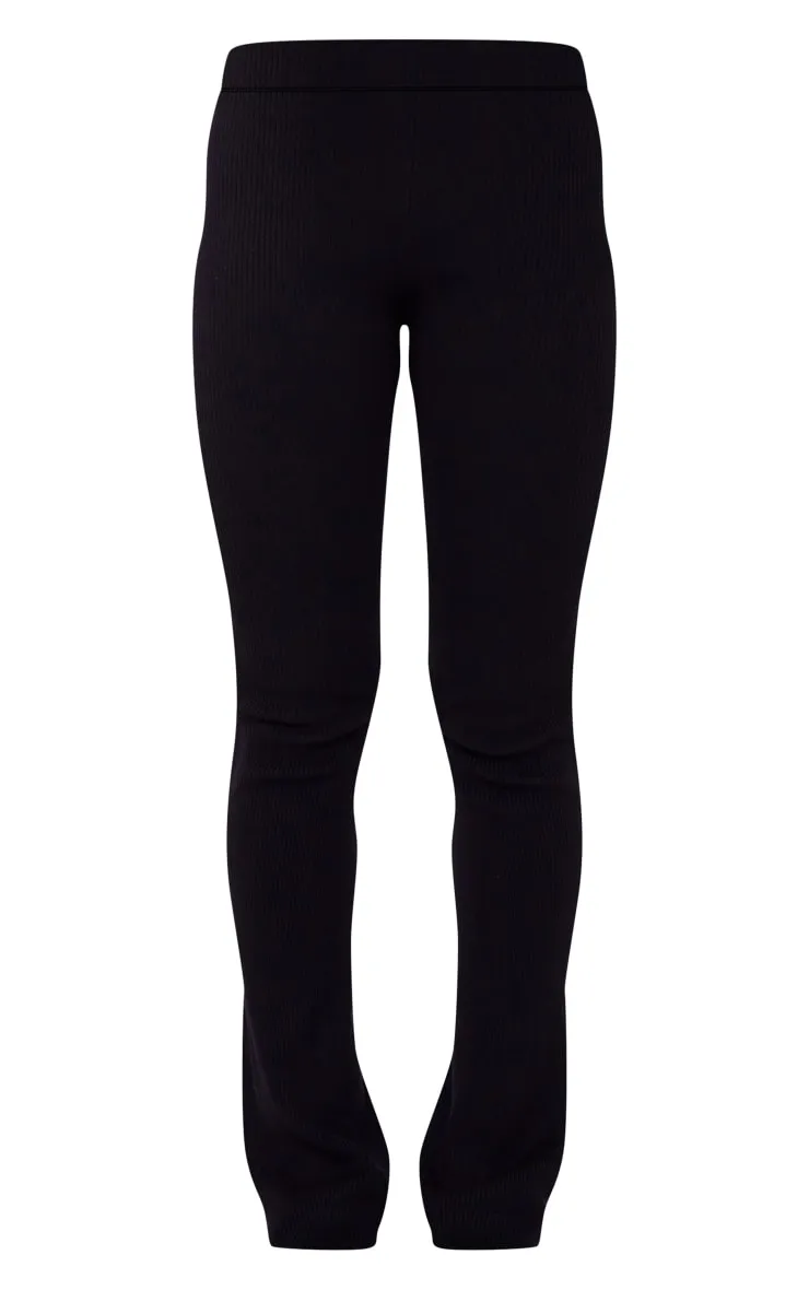 Pantalon flare en maille tricot côtelée noir profond