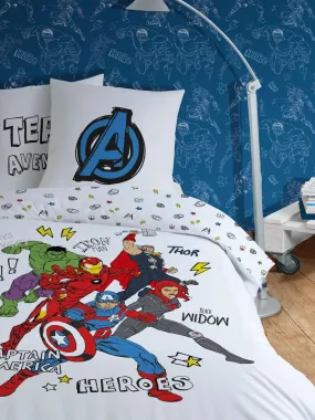 Parure de lit imprimée 100% coton, AVENGERS HOME SKETCHES - Blanc