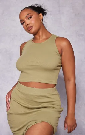 Plus Crop top côtelé vert olive