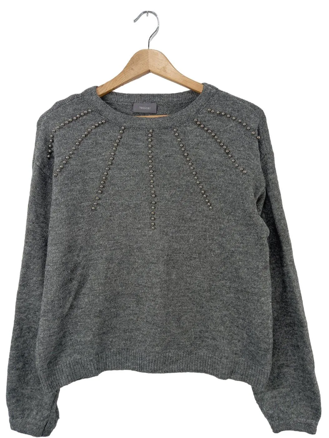 Pull tricoté gris clair moucheté style décontracté