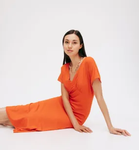 Robe côtelée unie Femme - Orange