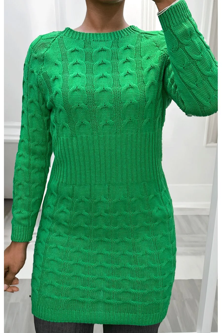 Robe en maille torsadée vert