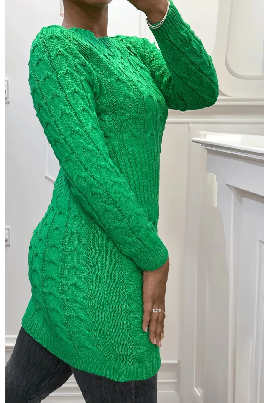 Robe en maille torsadée vert