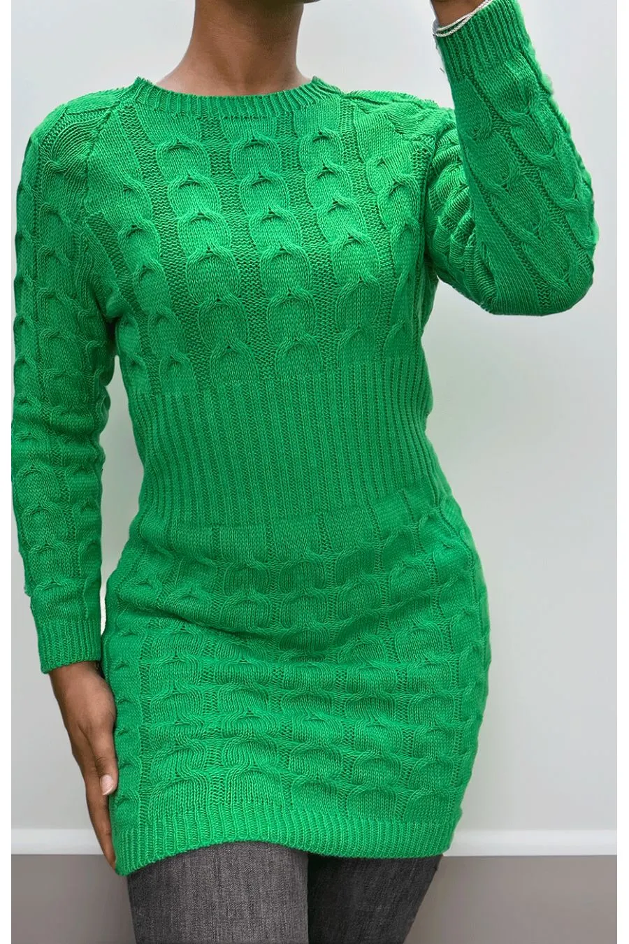 Robe en maille torsadée vert