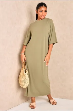 Robe t-shirt longue côtelé vert