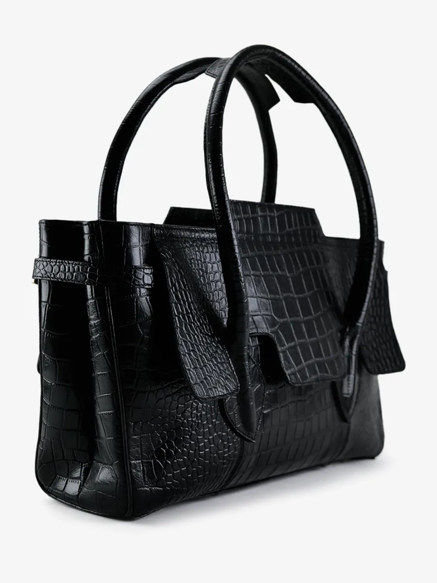 SAC À MAIN NOIR FEMME Madeleine Alligator - Noir de Jais