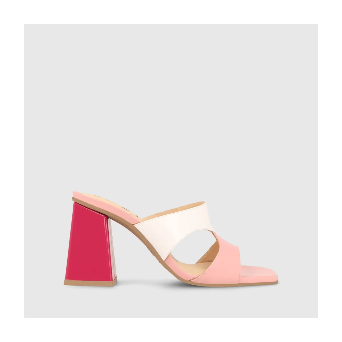 Sandales à talon femme en cuir verni de couleur rose et blanches | LODI Chaussures pour femme en ligne.