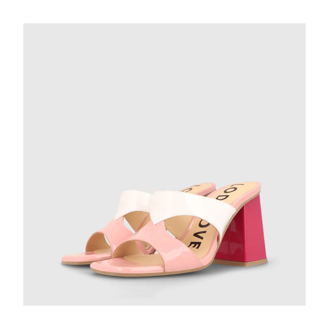 Sandales à talon femme en cuir verni de couleur rose et blanches | LODI Chaussures pour femme en ligne.