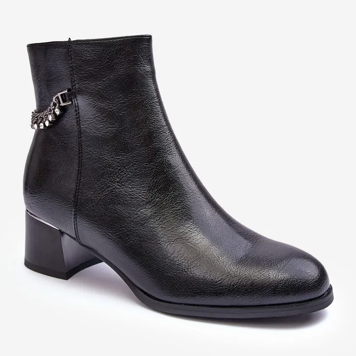 Seastar Bottines à Talon Bas en Cuir Noir Rennie le noir