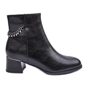 Seastar Bottines à Talon Bas en Cuir Noir Rennie le noir