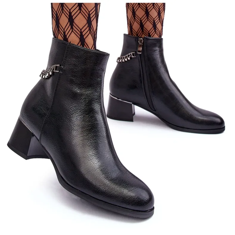 Seastar Bottines à Talon Bas en Cuir Noir Rennie le noir