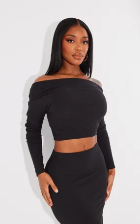 Shape Crop top asymétrique noir côtelé