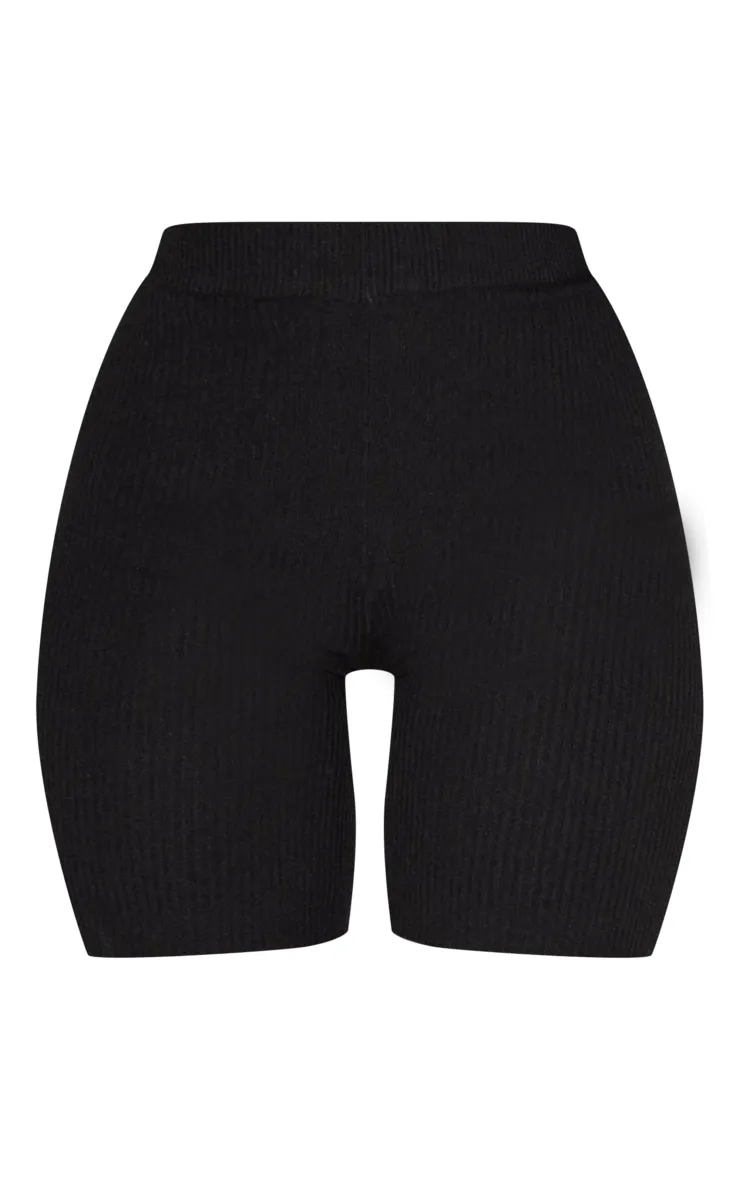 Short cycliste basique en maille tricot côtelée noire