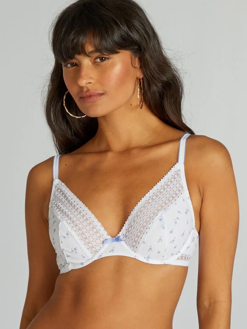 Soutien-gorge corbeille imprimé fleuri - blanc