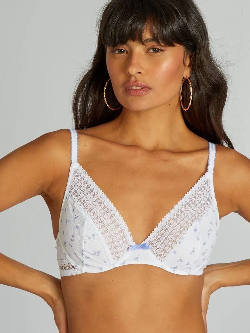 Soutien-gorge corbeille imprimé fleuri - blanc