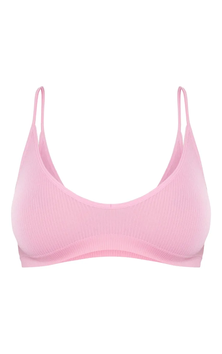 Soutien-gorge long côtelé rose tendre foncé sans coutures