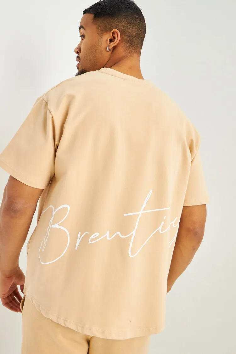 T-shirt beige à inscriptions blanches Brentiny