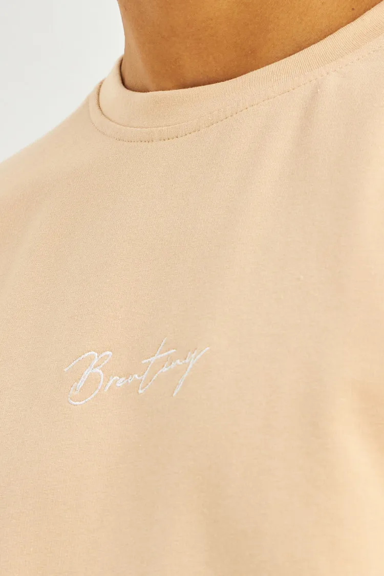 T-shirt beige à inscriptions blanches Brentiny