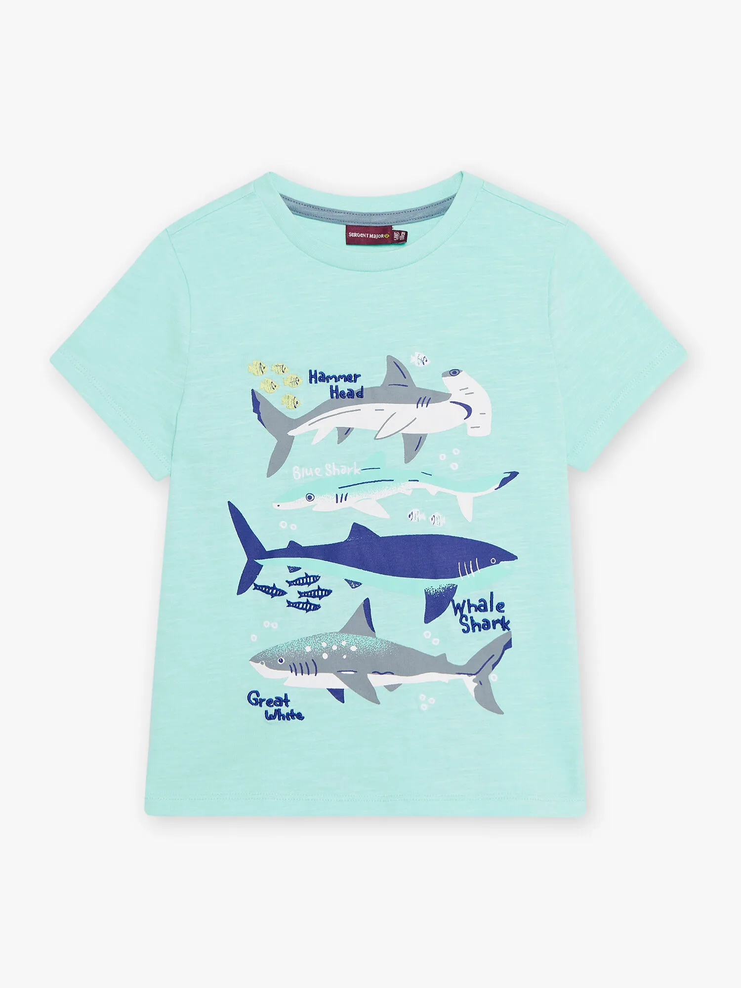 T-shirt bleu turquoise motifs requins enfant garçon