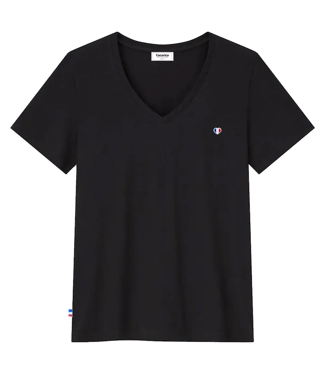 T-shirt col V Femme Noir - L'iconique