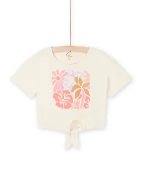 T-shirt écru foncé à motifs fleuris et perroquet