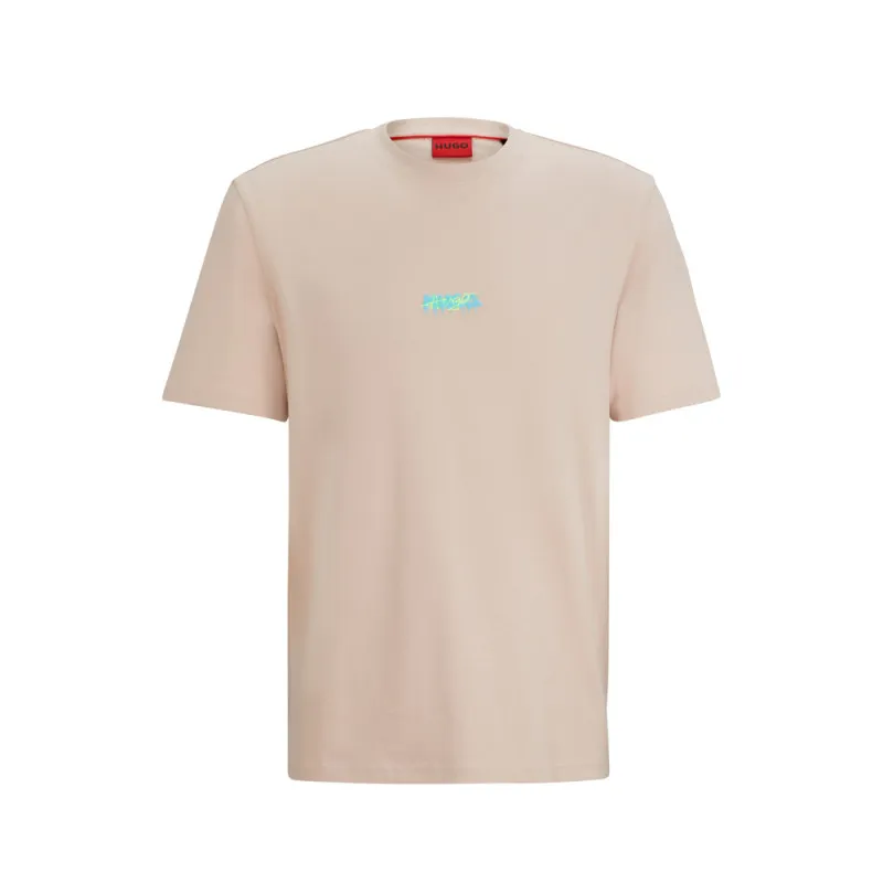 T-SHIRT ROSE CLAIR HUGO RELAXED FIT EN JERSEY DE COTON À DOUBLE LOGO DINDION