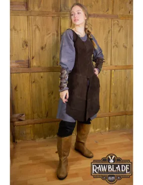 Tabard médiéval Joanne en cuir suédé - Marron ⚔️ Boutique Épées