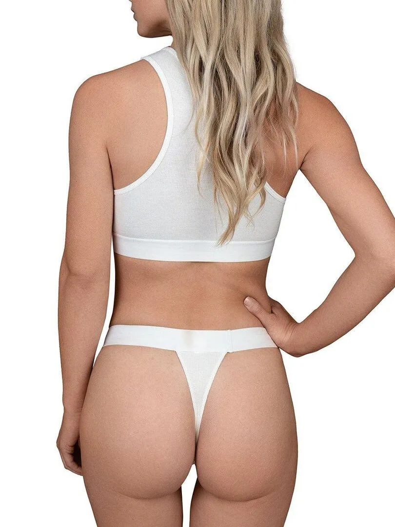 Tanga maille côtelée EcoVero Natural Rib - Blanc