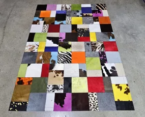 Tapis patchwork en peau de vache multicolore 