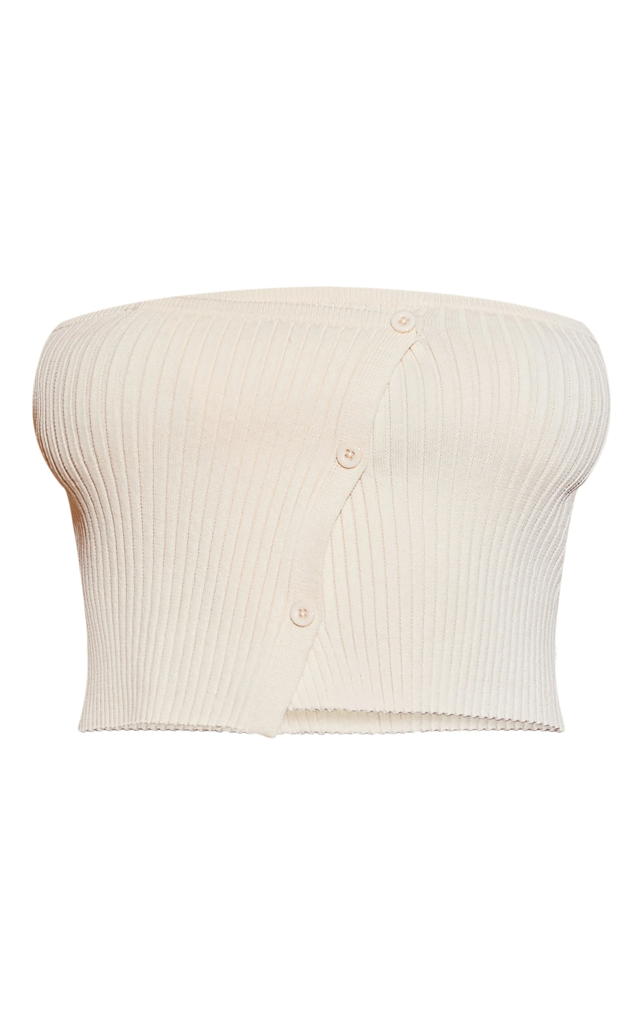 Top bandeau en maille asymétrique côtelée avoine à boutonnage simple