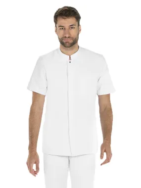 Veste blanche pharmacien en microfibre pour homme col mao