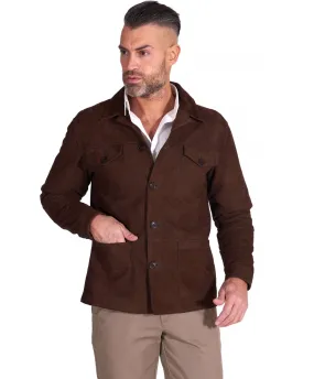 Veste cuir homme style blouson cuir velours marron foncé Oliver